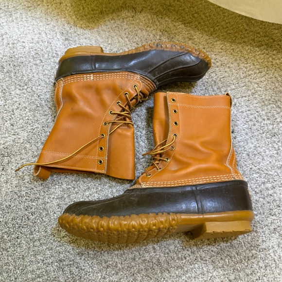 LL Bean 8 Inch Bean Boots Mens 11 M Tan Brown Leather Rubber Duck Boots USA Made main image 5